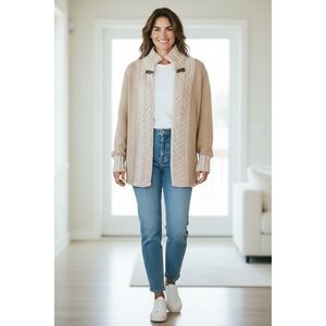 AIDA Women Beige Cable Knit Chunky Cardigan Sweater Toggle Closure Size M